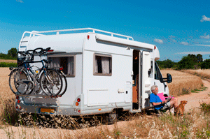 RV With Man and Dog